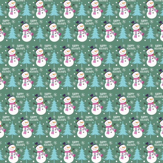 Hombre de nieve festivo y pinos para Navidad y vacaciones de invierno