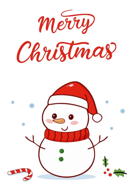 Hombre de nieve festivo con sombrero y bufanda rojos de Papá Noel Feliz Navidad