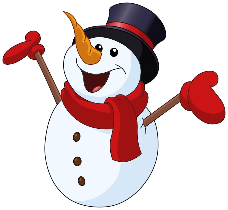 Vector hombre de nieve levantando los brazos