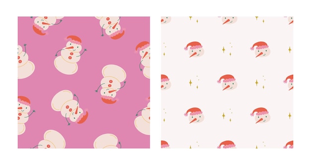 Hombre de nieve lindo y chispas conjunto de patrones sin costuras concepto de Navidad y Año Nuevo Textura vectorial retro vintage dibujada a mano para impresiones de papel pintado envolviendo textil