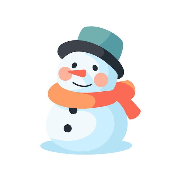 Hombre de nieve lindo en estilo plano aislado en el fondo
