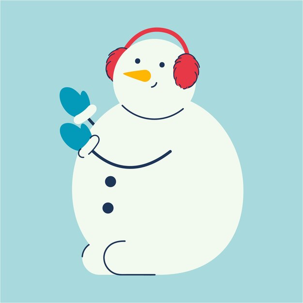 Hombre de nieve lindo con mitones y orejas de piel Hombre de nieve de invierno Actividad al aire libre