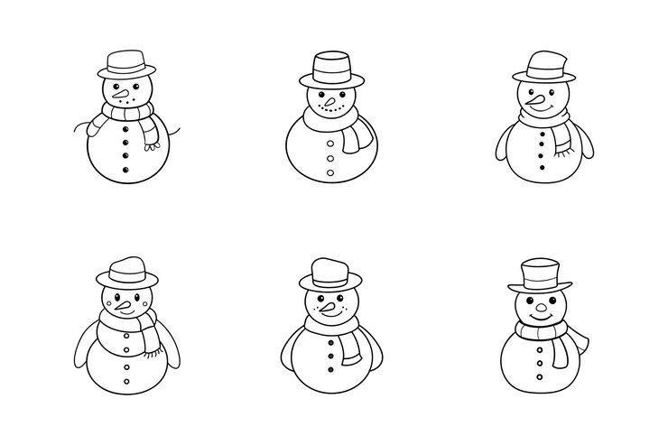 Hombre de nieve de Navidad ilustración vectorial arte de línea libro de colorear