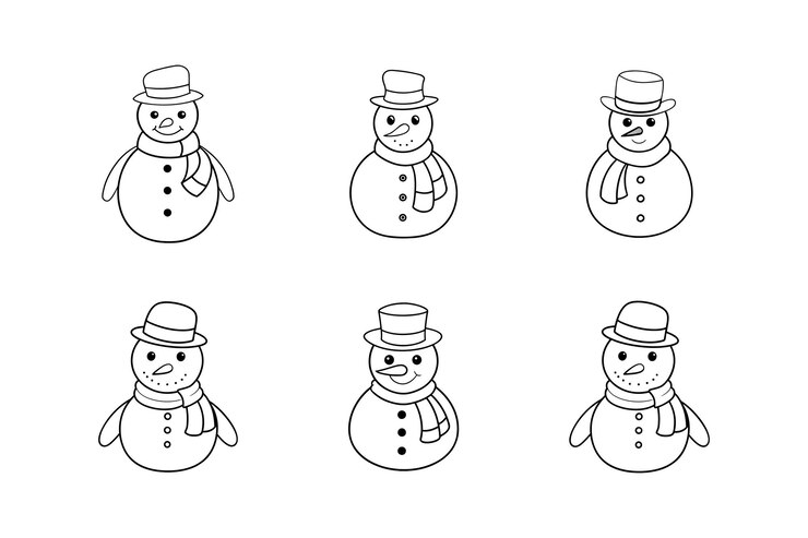 Hombre de nieve de Navidad ilustración vectorial arte de línea libro de colorear