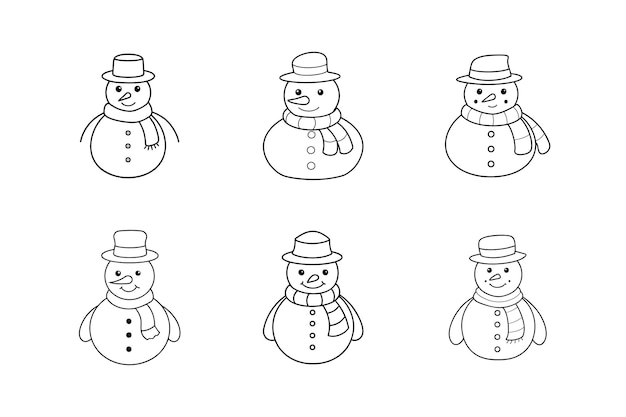 Hombre de nieve de Navidad ilustración vectorial arte de línea libro de colorear
