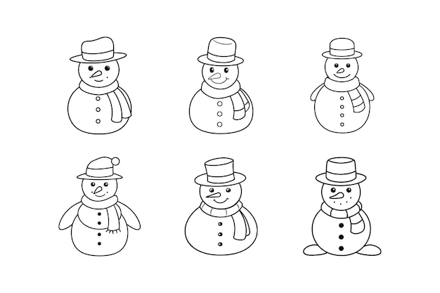 Hombre de nieve de Navidad ilustración vectorial arte de línea libro de colorear