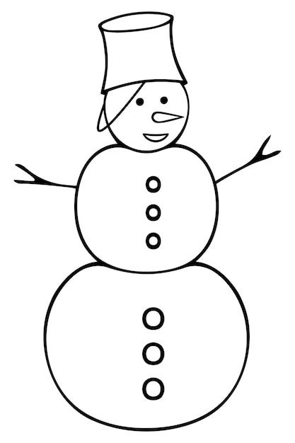 Hombre de nieve personaje de cuento de hadas con un cubo en la cabeza estilo Doodle Un hombre hecho de trozos de nieve