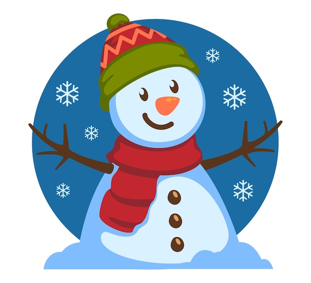 Hombre de nieve con sombrero y bufanda de invierno