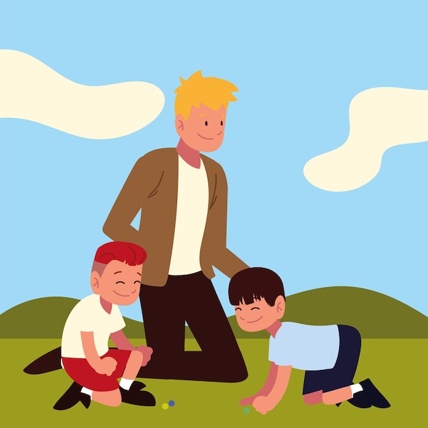 Vector hombre, niños, juego