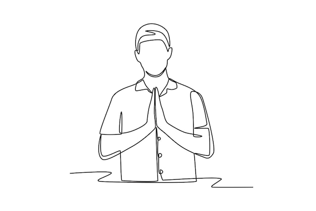 Hombre orando concepto de oración dibujo en línea