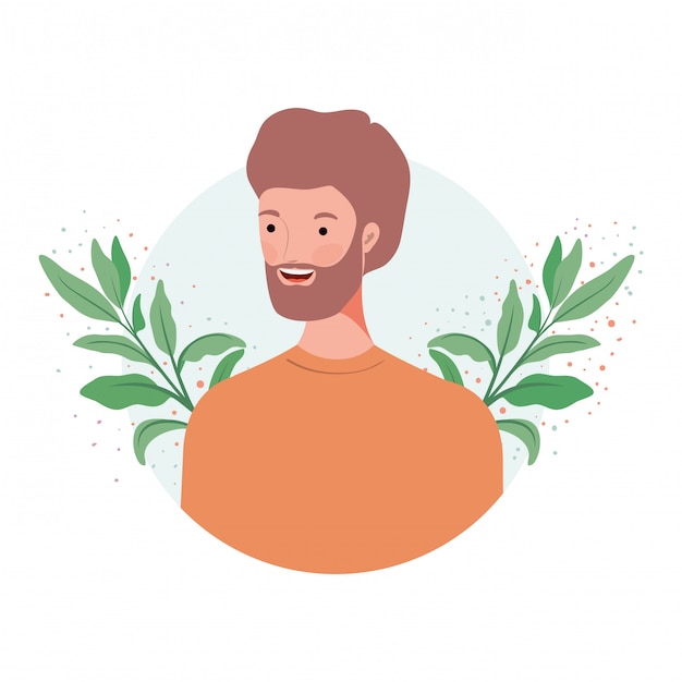 Vector hombre con paisaje de ramas y hojas