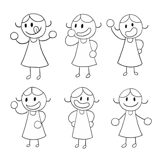 Hombre de palo hombre de palo conjunto figura stickman ilustración doodle personaje de dibujos animados personas dibujadas a mano