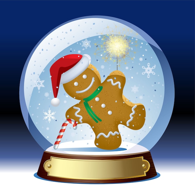 Hombre de pan de jengibre dentro de un globo de nieve de Navidad