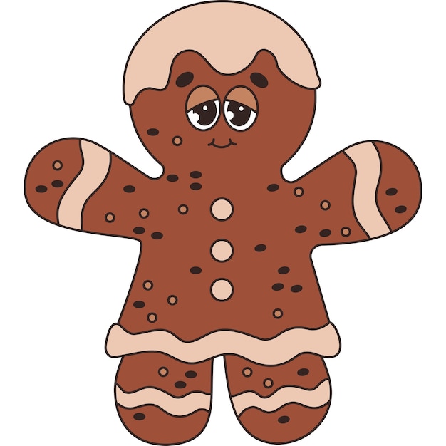 El hombre de pan de jengibre de navidad es un personaje de dibujos animados retro.