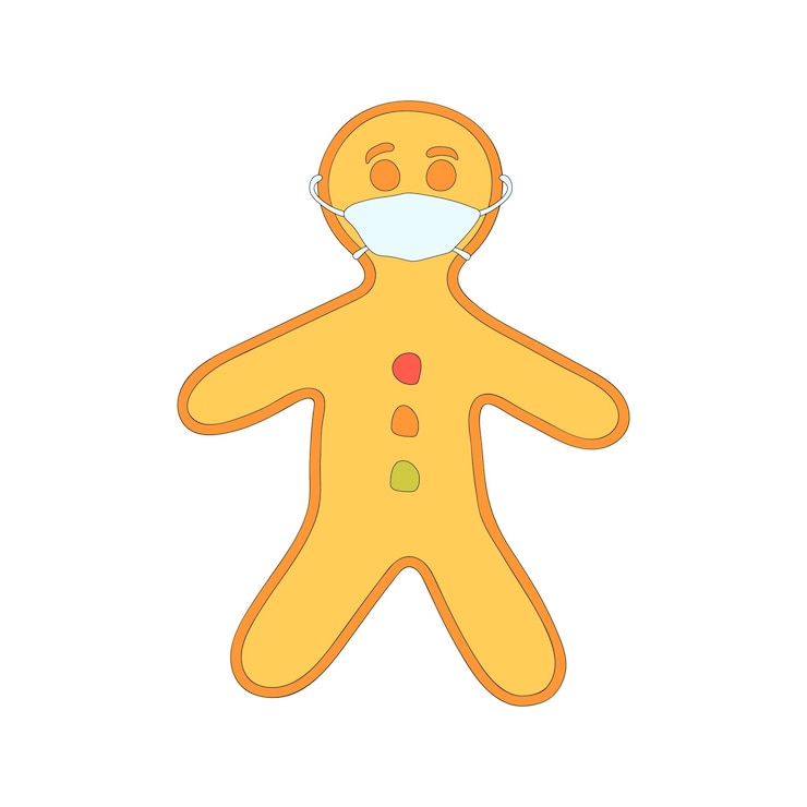 Vector hombre de pan de jengibre de navidad en ilustración de máscara facial carácter de vector de año nuevo, hombre de pastel de vacaciones