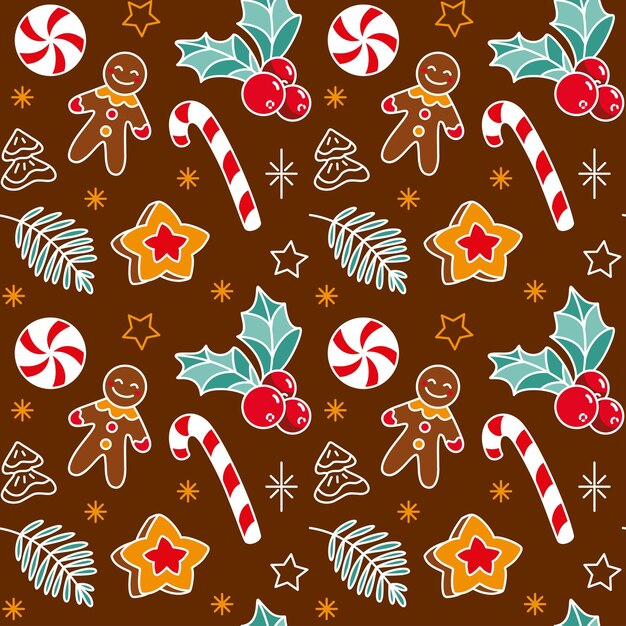 Hombre de pan de jengibre y otros dulces de Navidad patrón sin costura