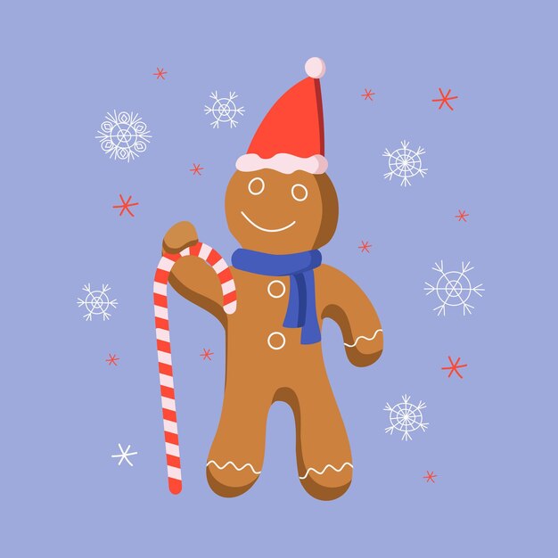 Hombre de pan de jengibre con sombrero y bufanda de Papá Noel Comida dulce postre navideño pan de jengibre