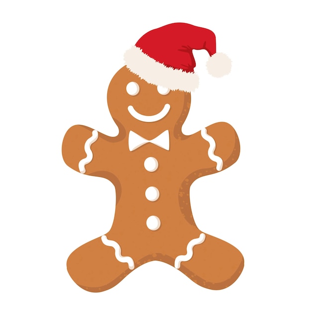 Hombre de pan de jengibre con sombrero de Papá Noel Clipart vectorial ilustrado