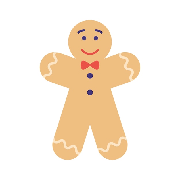 Hombre de pan de jengibre de vacaciones Galleta con glaseado de colores Feliz año nuevo y feliz Navidad Vector plano