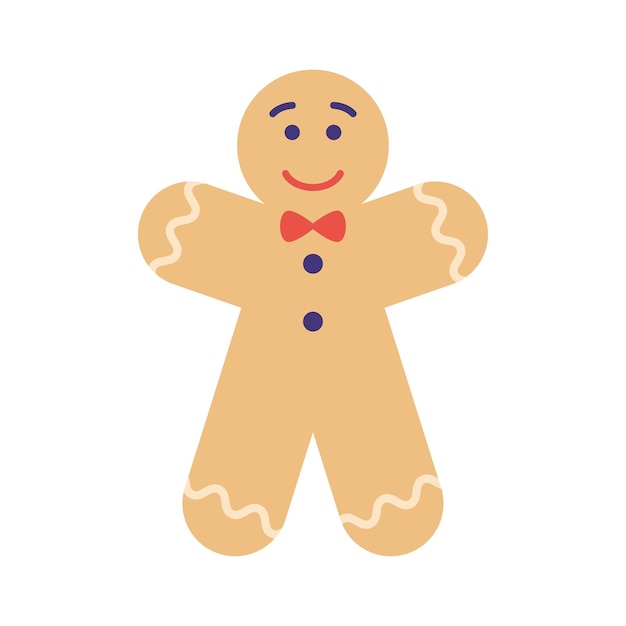 Hombre de pan de jengibre de vacaciones galleta con glaseado de colores feliz año nuevo y feliz navidad vector plano