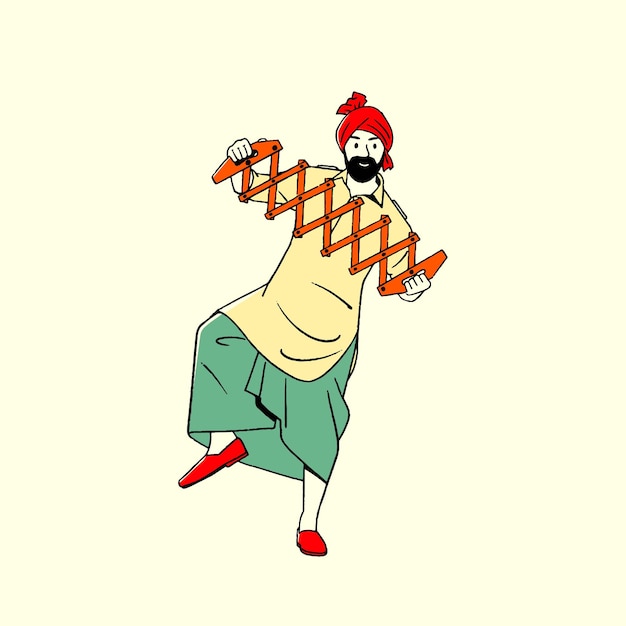 Hombre panjabi indio celebrando el festival Lohri Festival Baisakhi Ilustración vectorial de baile feliz