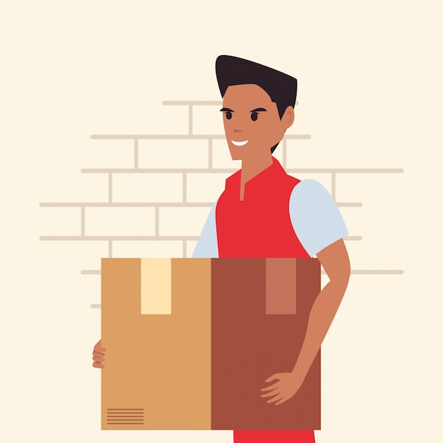 Hombre con paquete de entrega rápida logística