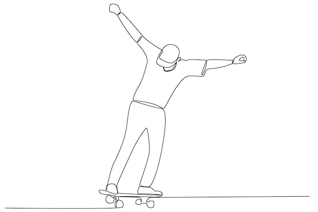 Un hombre parado en una patineta Dibujo de una línea de monopatín