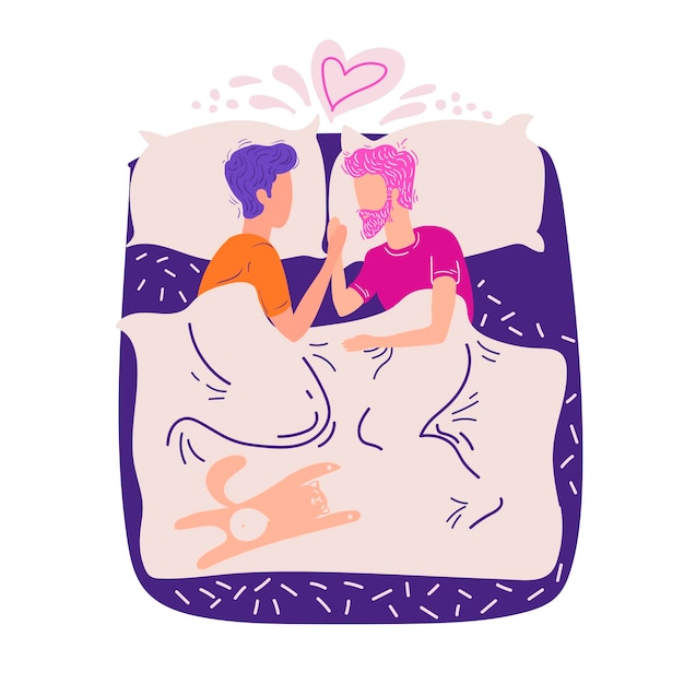 Hombre pareja en la cama Concepto de ilustración de pareja homosexual Dos personas descansando en la cama escena romántica