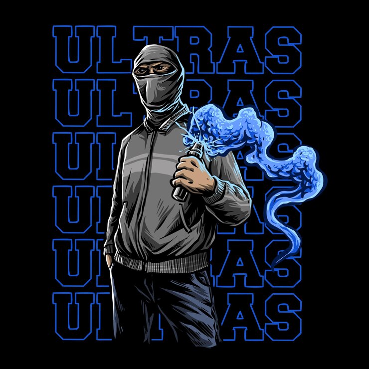 hombre partidario de fútbol hooligan ultras manía con flares bomba de humo