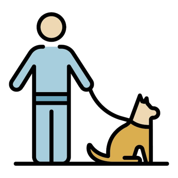 Hombre paseando perro icono Contorno hombre paseando perro vector icono color plano aislado