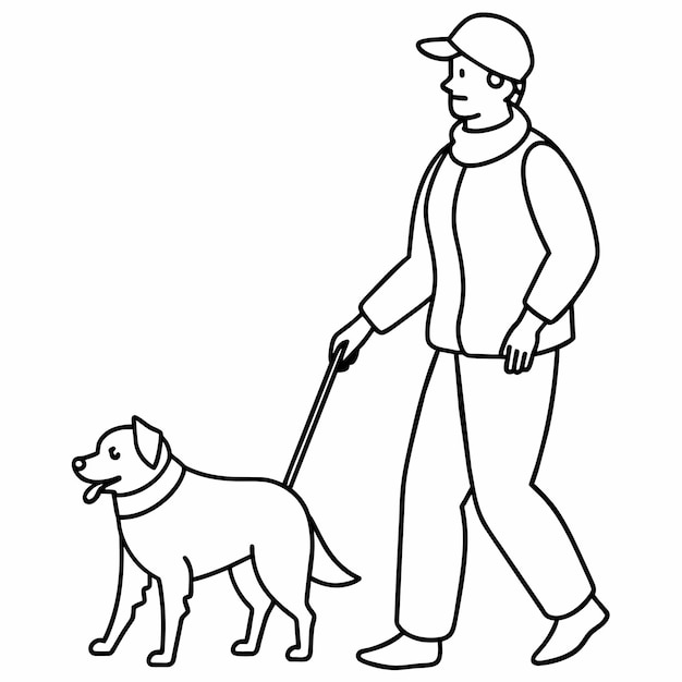 un hombre paseando a un perro con un sombrero