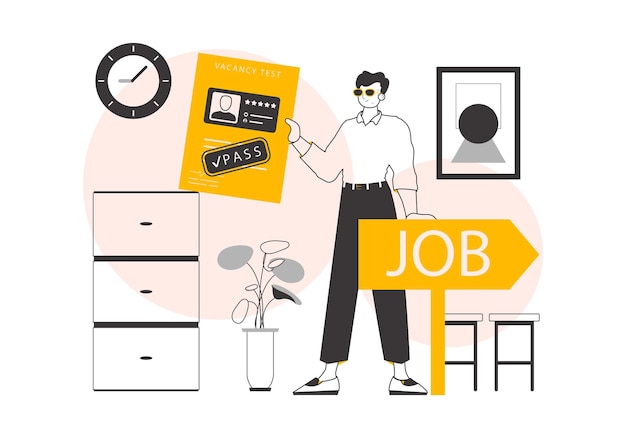 El hombre pasó la prueba de trabajo estilo lineal de moda ilustración vectorial