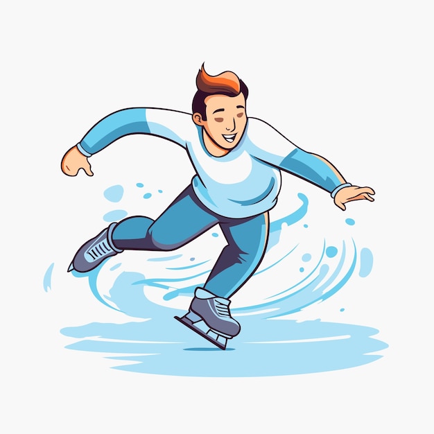 Vector hombre de patinaje sobre hielo ilustración vectorial en estilo de dibujos animados aislado sobre fondo blanco