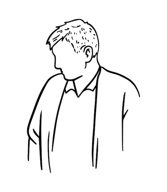 Un hombre con el pelo corto en una camisa en un cárdigan ropa hombre dibujos animados lineales para colorear