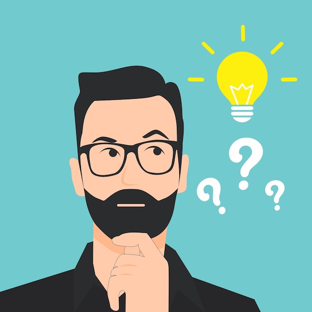 Hombre de pensamiento plano vectorial con pregunta