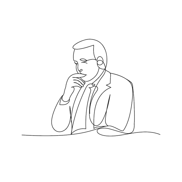 Hombre pensando gesto continuo una línea forma arte ilustración vectorial aislada