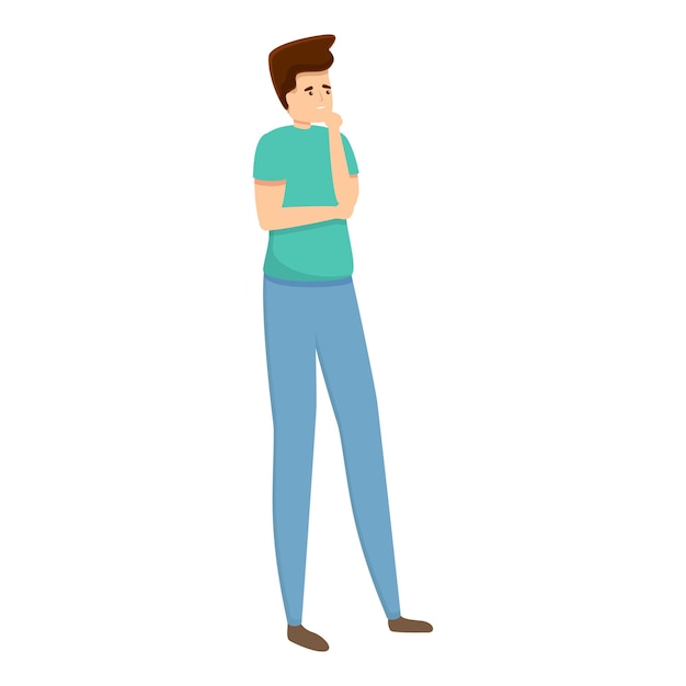 Hombre pensando en icono de excursión Caricatura de hombre pensando en icono de vector de excursión para diseño web aislado sobre fondo blanco