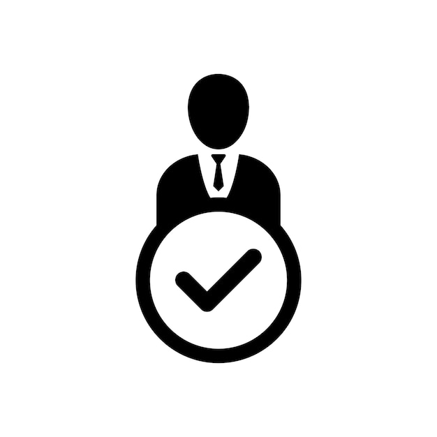 Hombre persona con marca de verificación signo de garrapata en el cuadro Icono de diseño de estilo plano