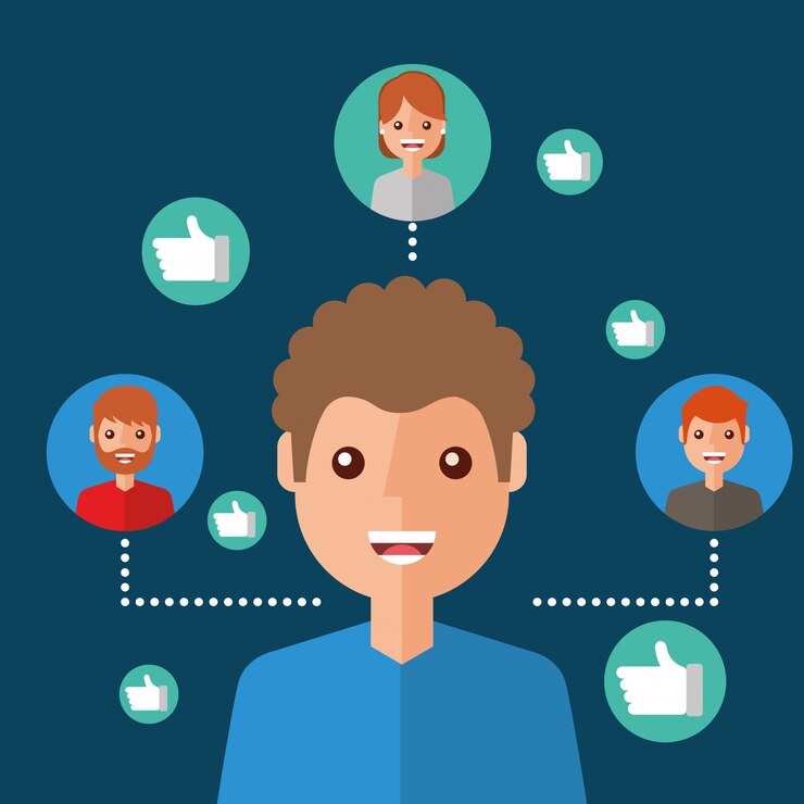 Vector hombre personaje contenido viral conexión personas