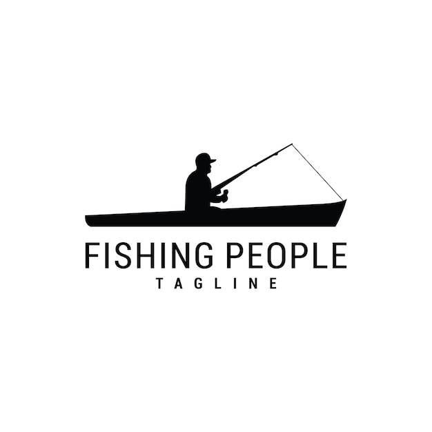 Hombre pesca silueta logo vector Vector Premium