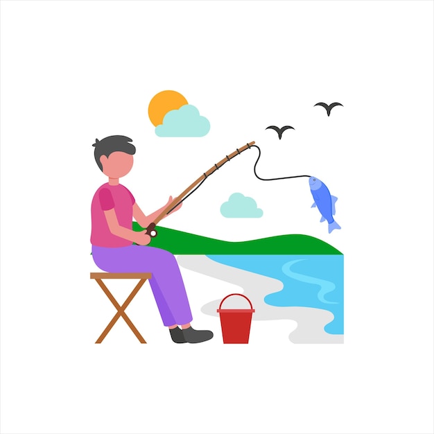 Hombre pescando en el lago