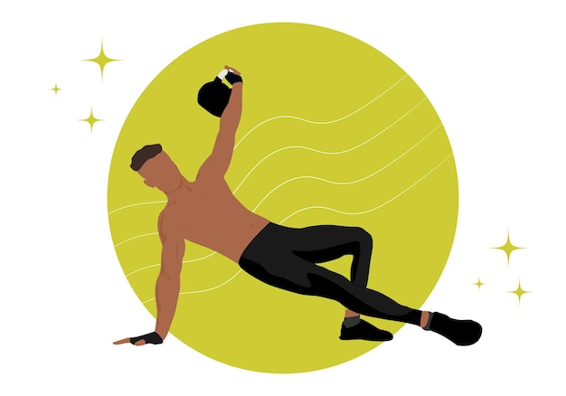 hombre con peso. el hombre hace deporte. ilustración vectorial