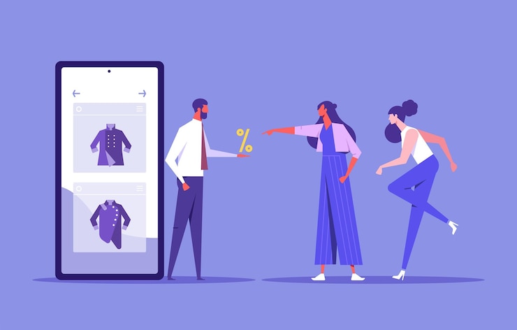 Vector hombre de pie cerca de los regalos de recompensa de vales de descuento de compras y el concepto de devolución de efectivo y descuentos de dinero