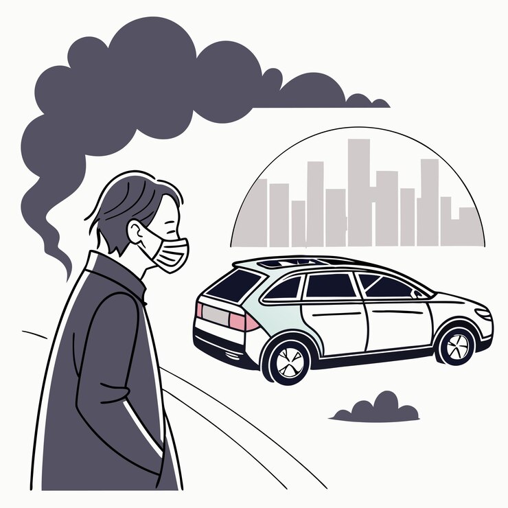 Vector un hombre de pie frente a un coche con la palabra "el coche" en él
