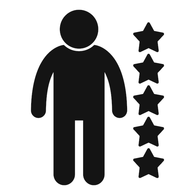 Hombre de pie con icono de calificación de cinco estrellas que muestra la satisfacción del cliente