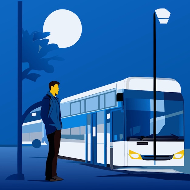 hombre de pie en la parada de autobús ilustración vectorial