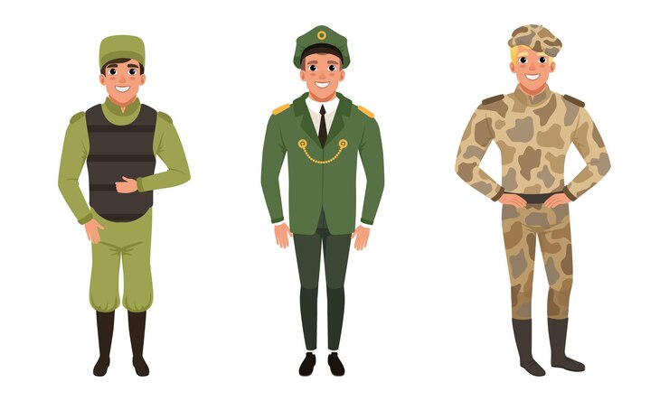 Vector hombre de pie con uniforme militar y una boina de vector
