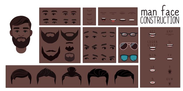 Hombre de piel marrón cara constructor avatar de la creación de personajes masculinos