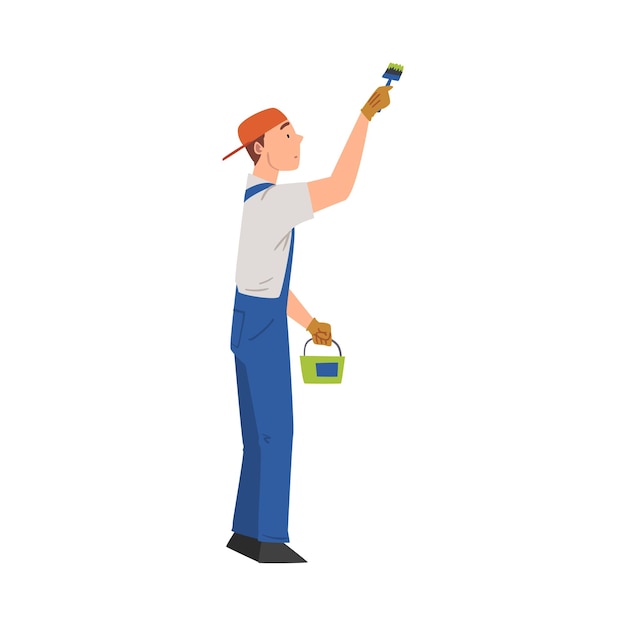 Hombre pintando la pared con pincel renovación de la casa trabajador de la construcción masculino carácter con profesional