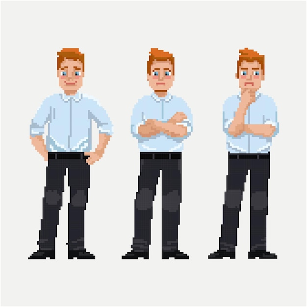 Hombre pixel Un hombre en diferentes poses Un hombre en una camisa oficina juego de 8 bits
